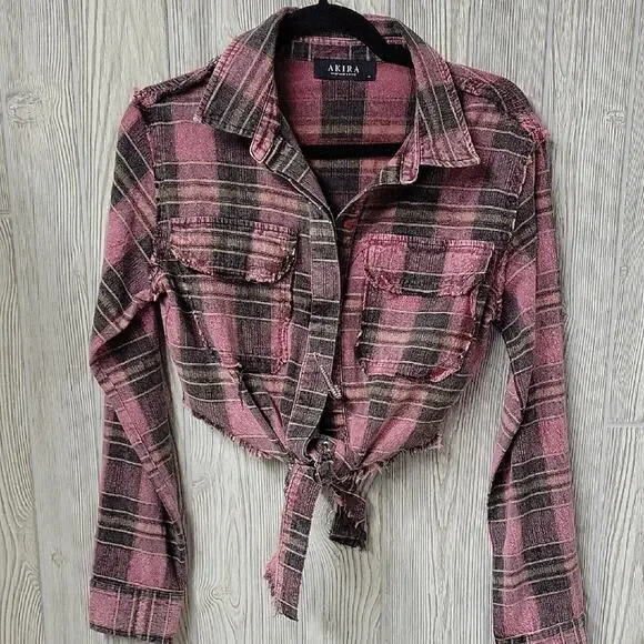 Akira Cool Again Grunge Y2K Flannel Blouse Womens Size Medium - Picture 2 of 11